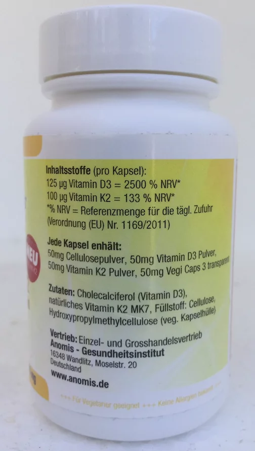 Vitamin D3 5000 IE + K2  Dose 120 Kapseln