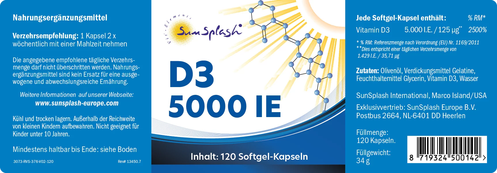 Vitamin D3 5.000 I.E. (120 Softgel-Kaps.)