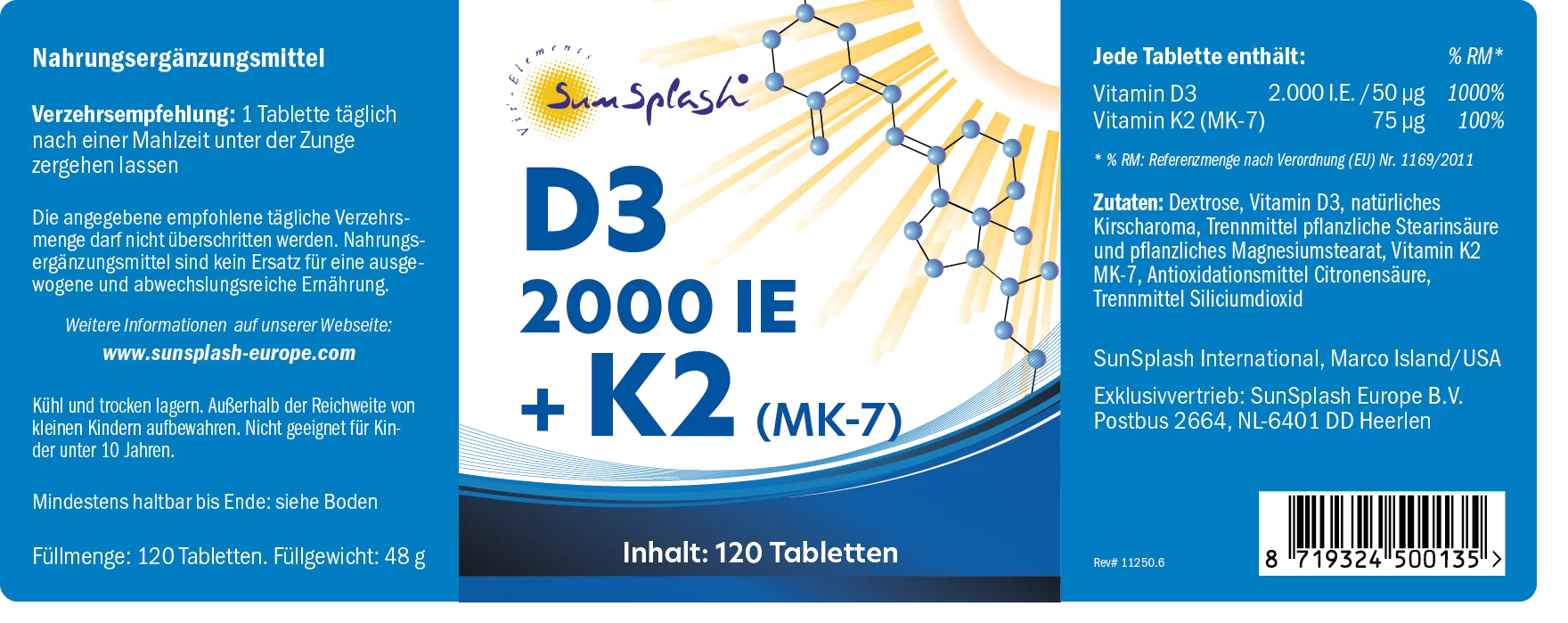 Vitamin D3 2000 I.E. + K2 (MK-7) - 120 Lutschtbl.